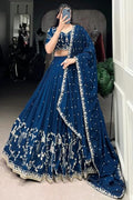 Suppar Sleave Women's Embroidered Vichitra Silk Lehenga Choli Dupatta Set Semi-Stitched Blouse and Fit & Flare Style