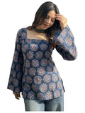 ANNI Designer Women’s Viscose Blend Printed Short Kurti | Straight Fit Casual Ethnic Top | Square Neck 3/4 Sleeve Kurta Office College