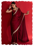 AKHILAM Women's Satin Solid Saree With Unstitched Blouse