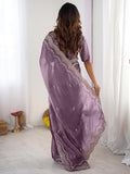 Satrani Women's Shimmer Chiffon Sequins Embroidery Saree with Unstitched Blouse Piece