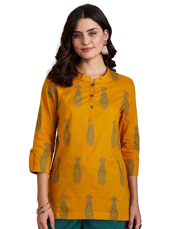 Myx Women's Screen Print Straight Printed Regular Cotton Short Kurti (Available in Plus Sizes)