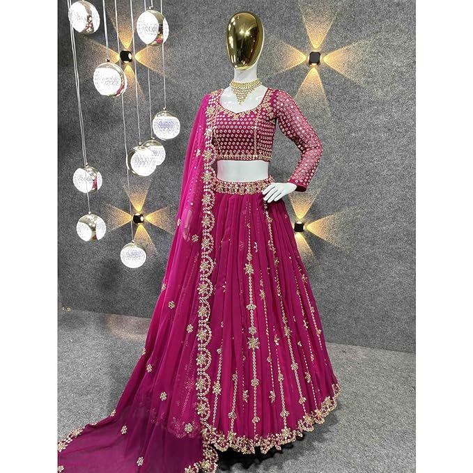 SHAFNUFAB Womens Net Semi Stitched LEHENGACHOLI for women Ladies use lehenga choli for For ready to wear And lehenga choli for women