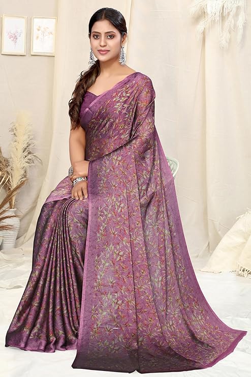 MIRCHI FASHION Saree for Woman Chiffon Georgette Floral Printed | Breathable Lightweight Sari for Office Use and Farewell Ceremonies with Blouse Piece