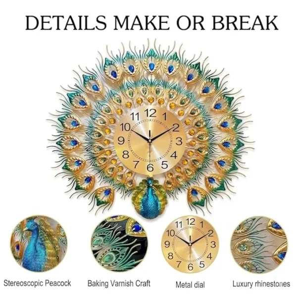 Peacock Luxury 3D Silent Wall Clock