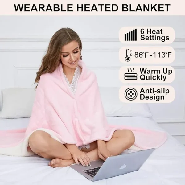 Pink Electric Heated Sherpa Throw Blanket
