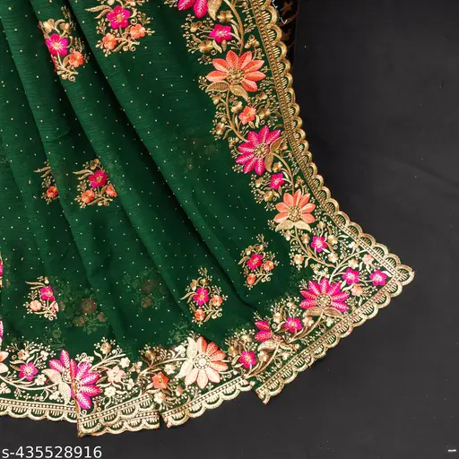 party Wear Embroidered Work saree for Women With Blouse pis