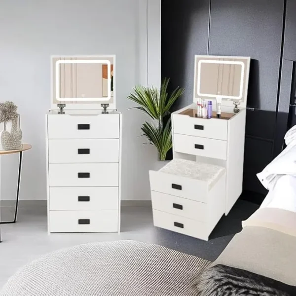 White Makeup Vanity Desk with Flip Top Mirror Lighting