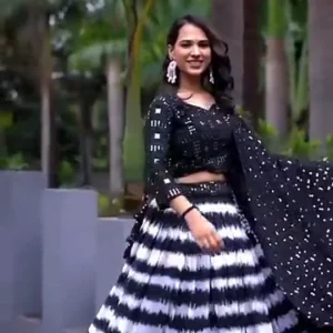 Black White Striped Lehenga Choli Set