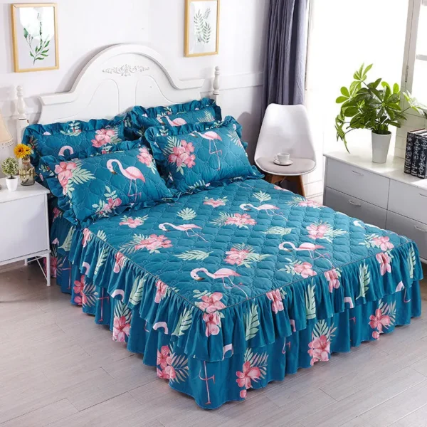 Autumn Winter Quilted Cotton Bed Skirt Princess Style