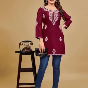 Women's Rayon Chikankari Short Kurti