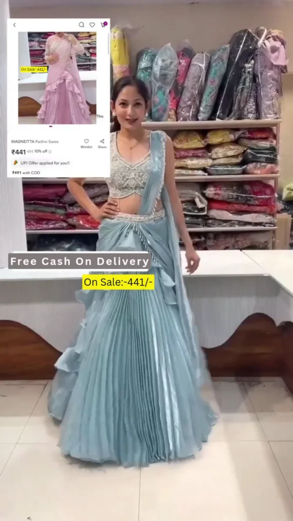 Boutique Style Faux Georgette Sequin Work Ruffle Lehenga Set