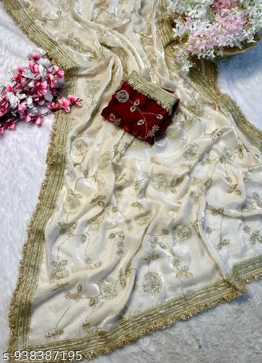 Space Silk Squance Emboirdery Havey Work Jhalar Lace