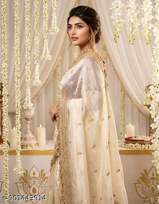Dual-Shade Satin Saree with Embroidery