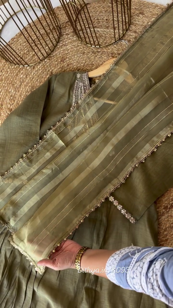 Olive Green Georgette Anarkali Suit Set