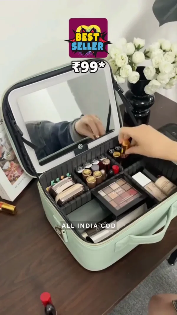 Portable Makeup Organizer Train Case with LED Lighted Mirror