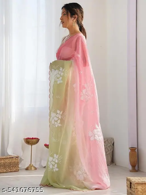 Shiny Sequins Saree with Unstitched Blouse