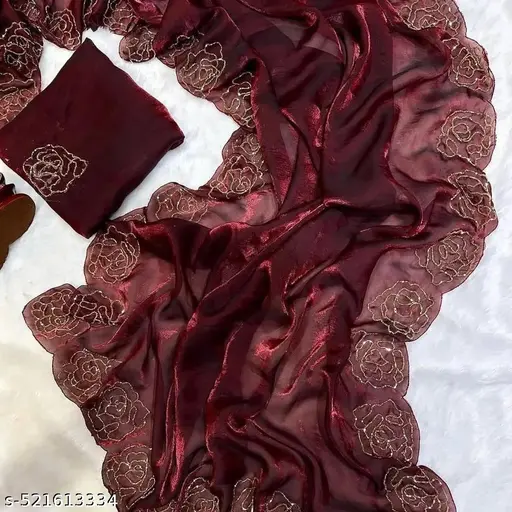 Maroon Silk Saree with Dori Work