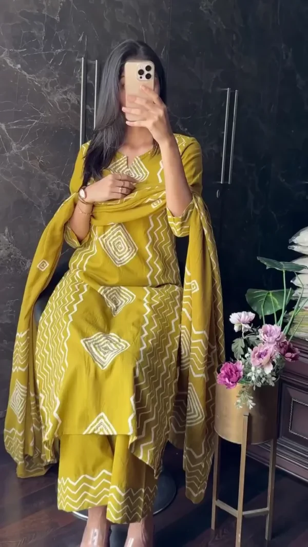 Mustard Pink Cotton Kurti Set with Gota Work