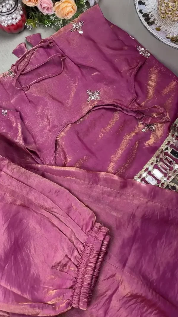 Mauve Tissue Silk Co-ord Set with Mirror Work