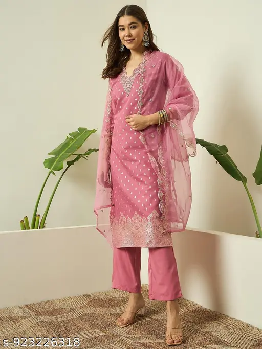Rani Pink Chanderi Silk Kurta Set