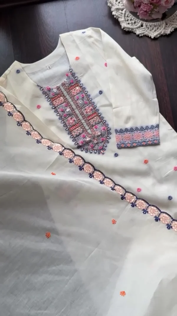 Off-White Chanderi Silk Suit Set