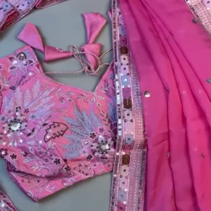 Rani Pink Organza Saree with Sequins Border