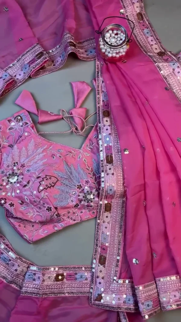Rani Pink Organza Saree with Sequins Border