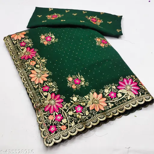 party Wear Embroidered Work saree for Women With Blouse pis