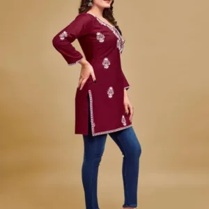 Women's Rayon Chikankari Short Kurti