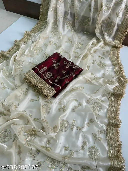 Space Silk Squance Emboirdery Havey Work Jhalar Lace
