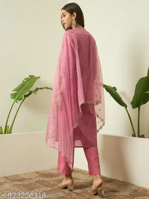 Rani Pink Chanderi Silk Kurta Set