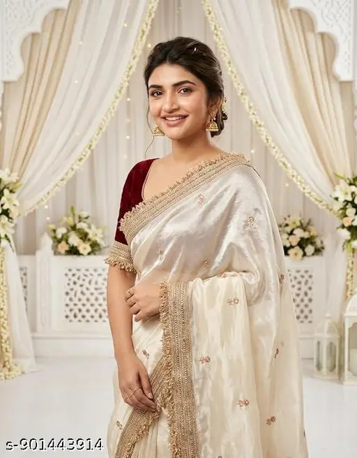 Dual-Shade Satin Saree with Embroidery