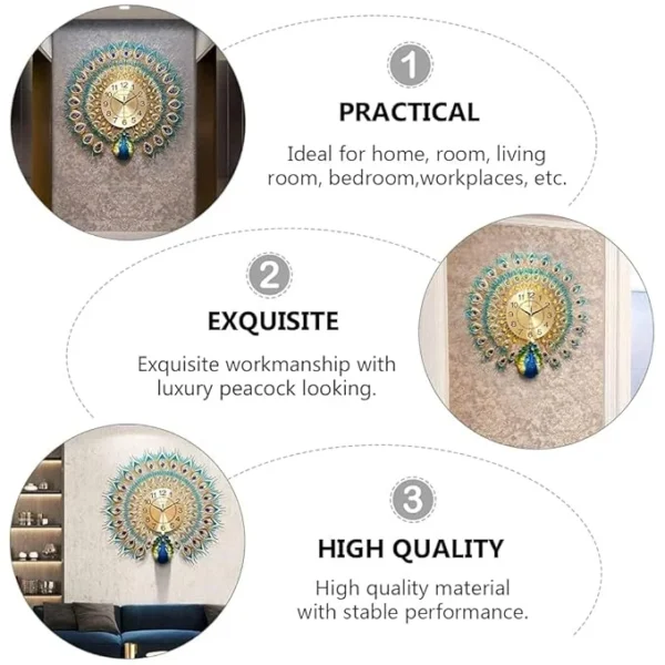 Peacock Luxury 3D Silent Wall Clock