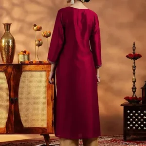 maroon SILK KURTA with Embroidered design