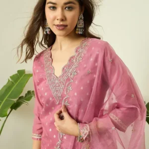 Rani Pink Chanderi Silk Kurta Set