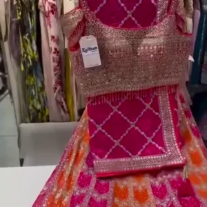 Pink Orange Embroidered Lehenga Choli Set