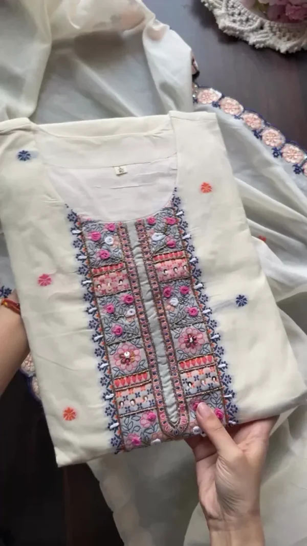 Off-White Chanderi Silk Suit Set