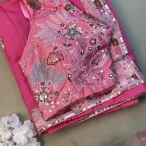 Rani Pink Organza Saree with Sequins Border