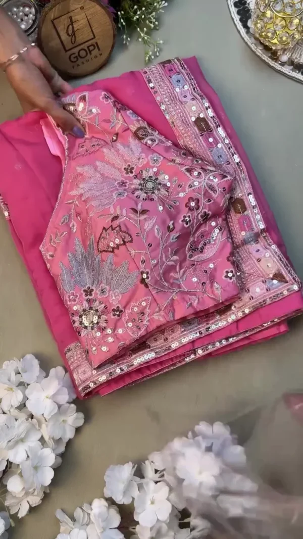 Rani Pink Organza Saree with Sequins Border