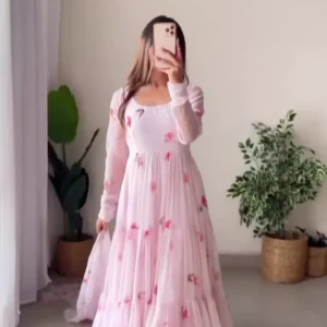 Baby Pink Floral Georgette Anarkali Set