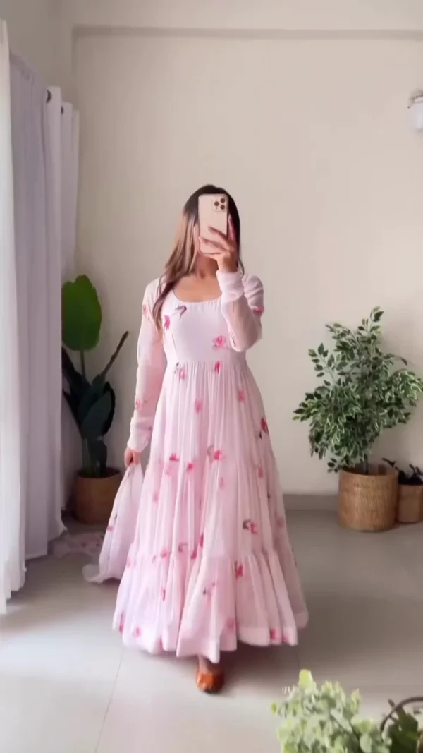 Baby Pink Floral Georgette Anarkali Set