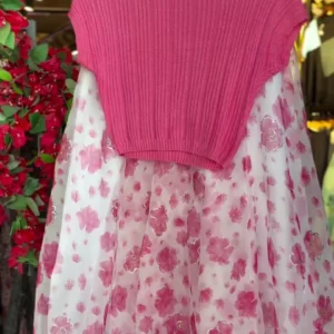 Women's Pink Floral Skirt and Crop Top Set