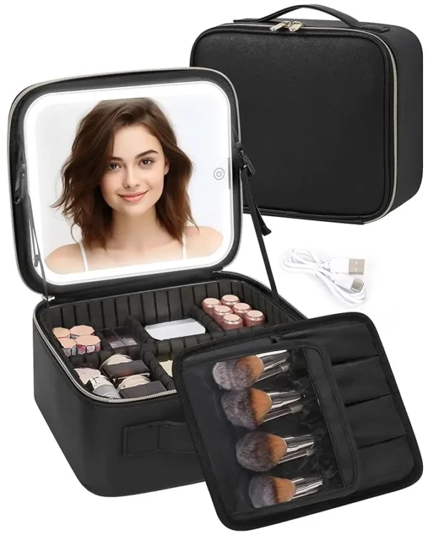 Travel Makeup Bag with LED Mirror