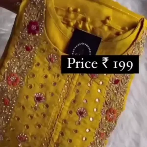Mustard Yellow Silk Embroidered Kurta Set
