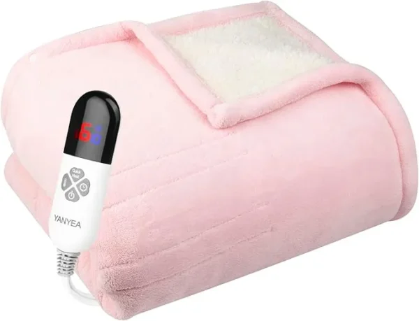 Pink Electric Heated Sherpa Throw Blanket