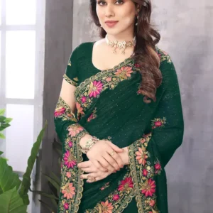 party Wear Embroidered Work saree for Women With Blouse pis