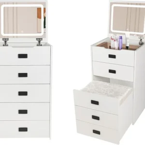 White Makeup Vanity Desk with Flip Top Mirror Lighting