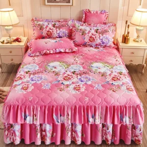 Autumn Winter Quilted Cotton Bed Skirt Princess Style