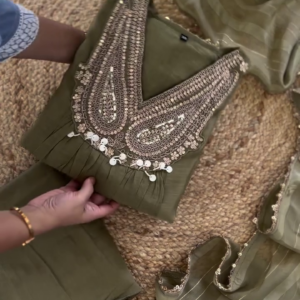Olive Green Georgette Anarkali Suit Set