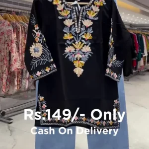 Black Rayon Chikankari Embroidered Kurti